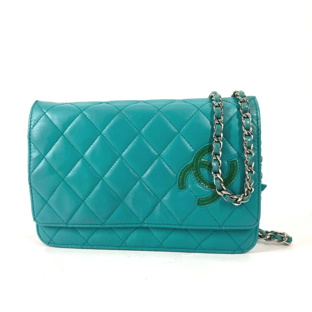 CHANEL Green Leather Logo Wallet